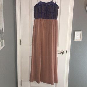 Long strapless dress - Royal blue and blush